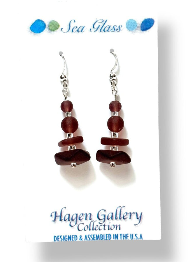 Tumbled Glass Earrings - triple stack - Amethyst