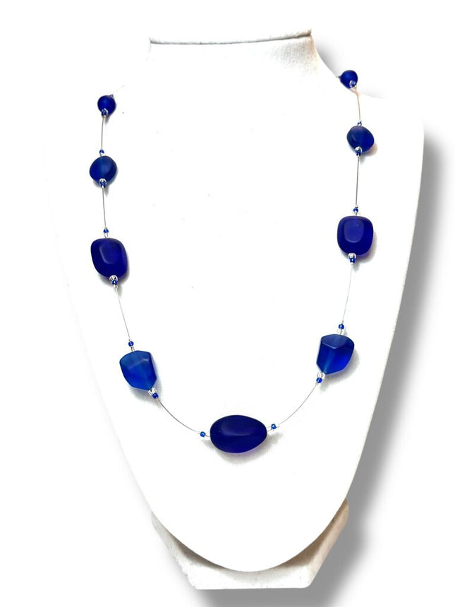 Tumbled Glass Necklace - Fl - Cobalt 20"