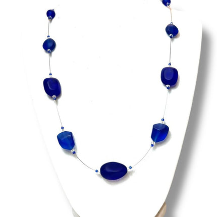 Tumbled Glass Necklace - Fl - Cobalt 20"