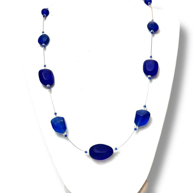Tumbled Glass Necklace - Fl - Cobalt 20"