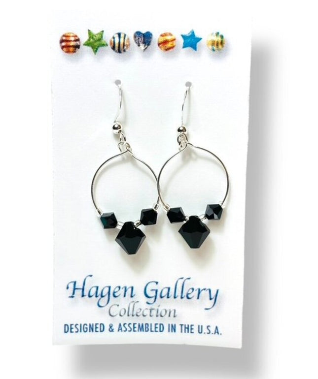 Swarovski Crystal Earrings - hoops - black