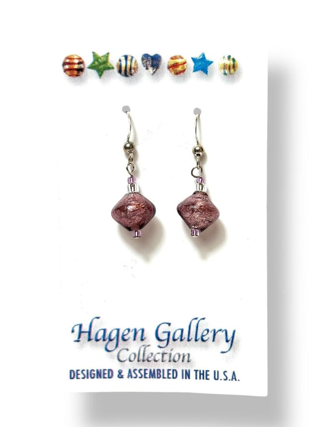 Venetian Glass Earrings - Bicone - Amethyst