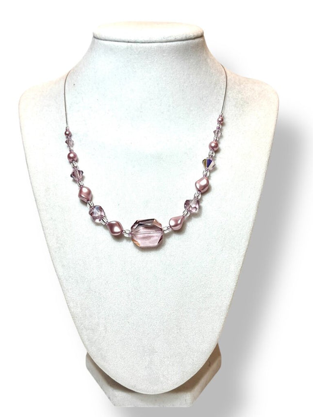 Swarovski Pearl & Crystal Necklace - CtStg - Mauve