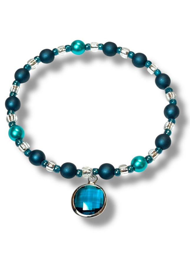 Swarovski Pearl Bracelet - Teal w dangle