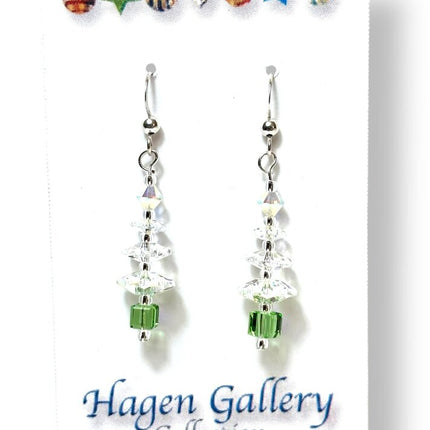 Swarovski Crystal Earrings - Trees - clear & lt green