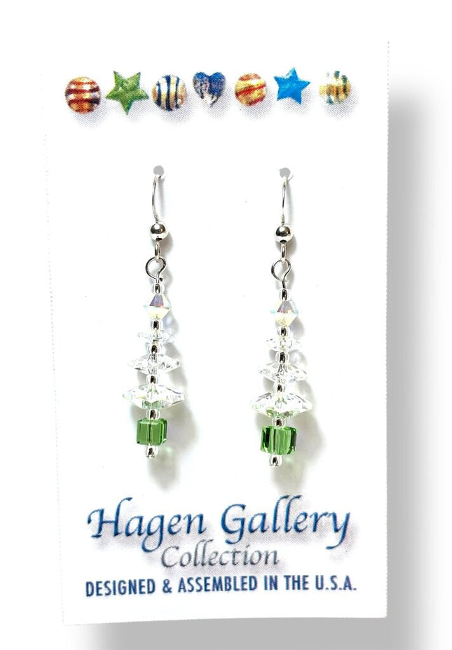 Swarovski Crystal Earrings - Trees - clear & lt green