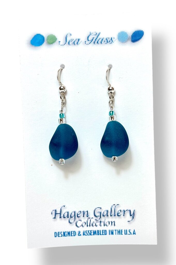 Tumbled Glass Earrings - Nuggets - Teal