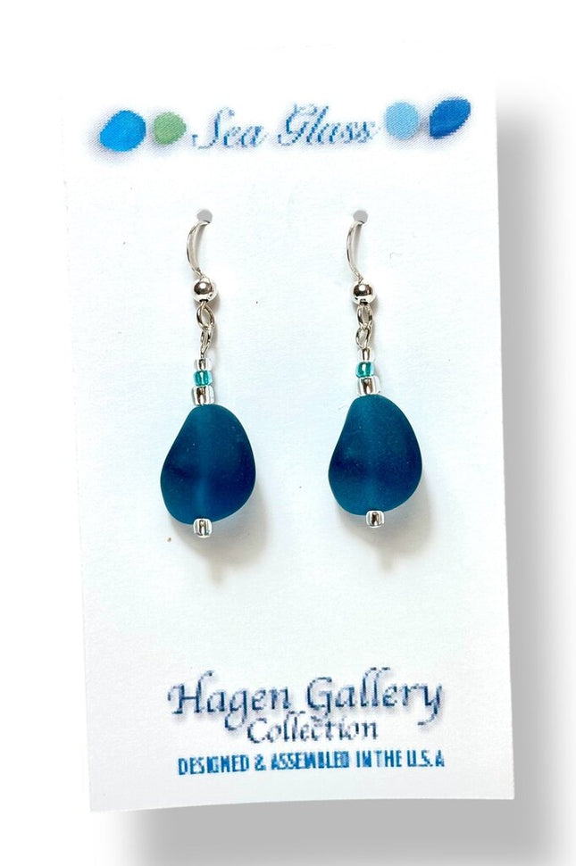 Tumbled Glass Earrings - Nuggets - Teal