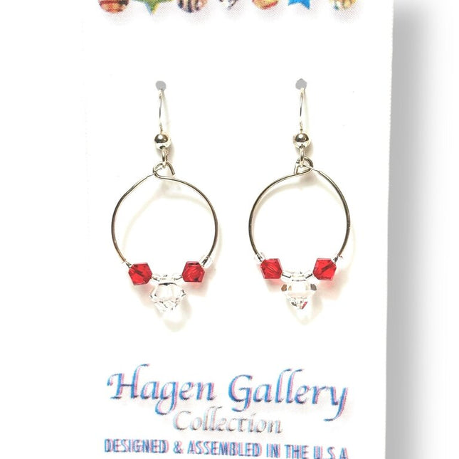 Swarovski Crystal Earrings - Hoops - candy cane