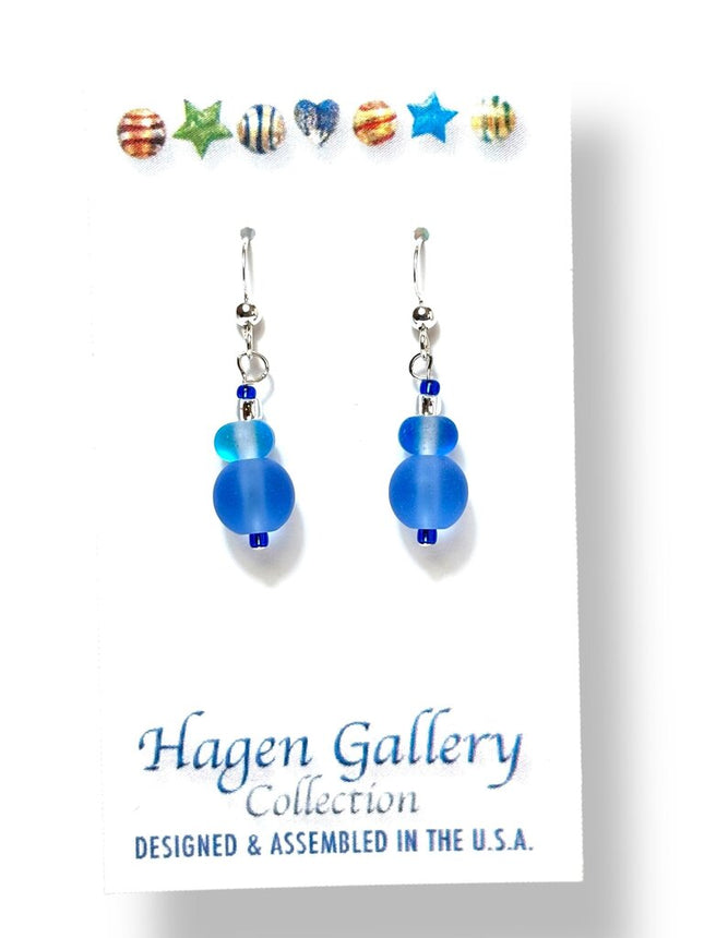 Tumbled Glass Earrings - double round - lt Sapphire