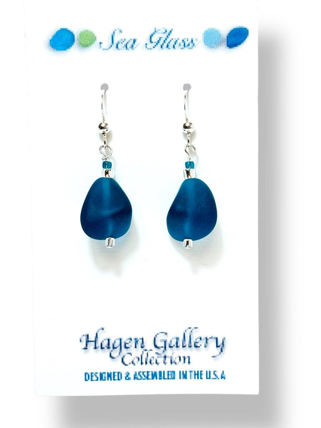 Tumbled Glass Earrings - Nugget - Teal