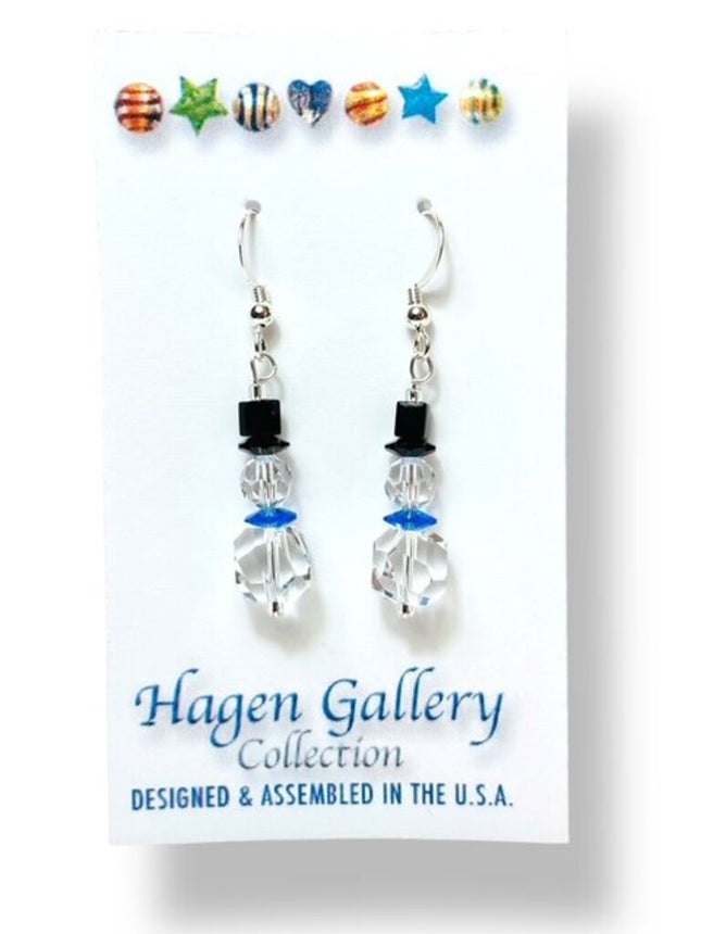 Swarovski Crystal Earrings - Snowmen - blue scarf