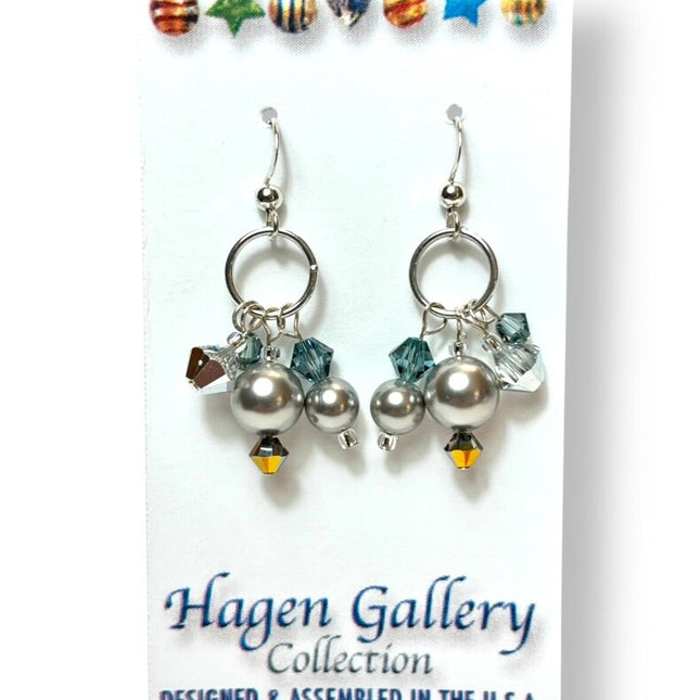 Swarovski Pearl & Crystal Earrings - Hoops - silver/grey