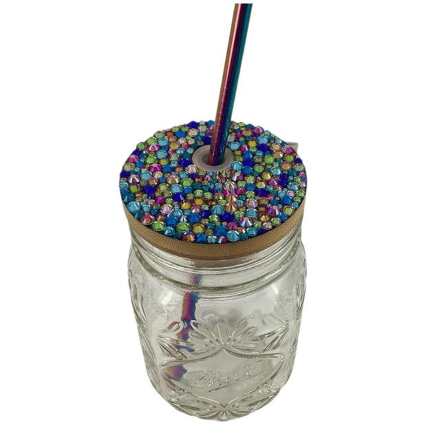 Colorful Rhinestoned Lid w/ Mason Jar
