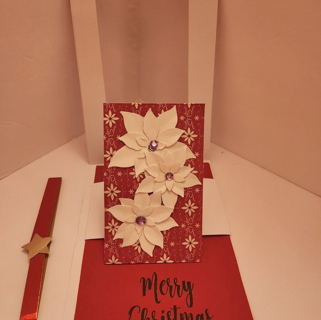 Slide & Pop Card/White Poinsettias