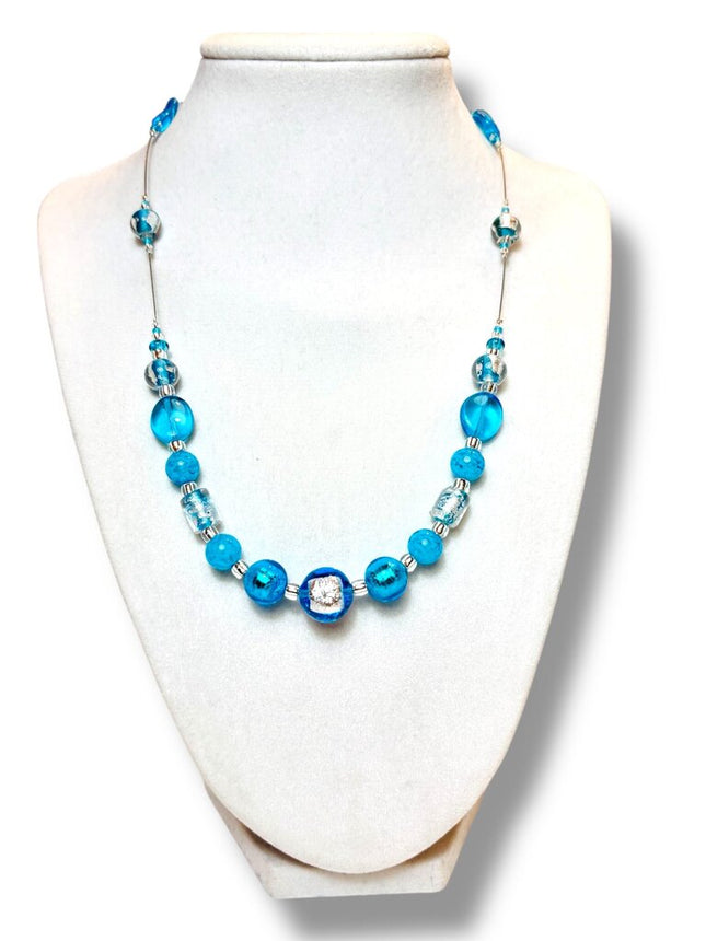 Venetian Glass Necklace - Ch - Aqua