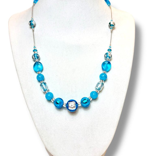 Venetian Glass Necklace - Ch - Aqua