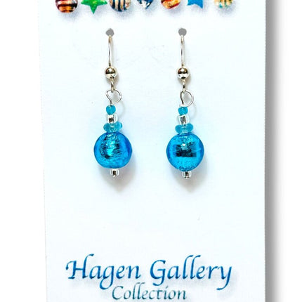 Venetian Glass Earrings - Round - Aqua