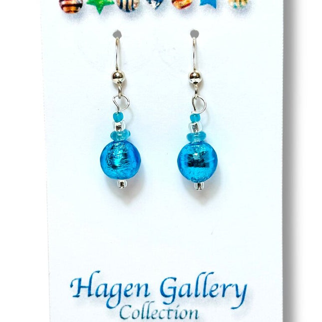 Venetian Glass Earrings - Round - Aqua