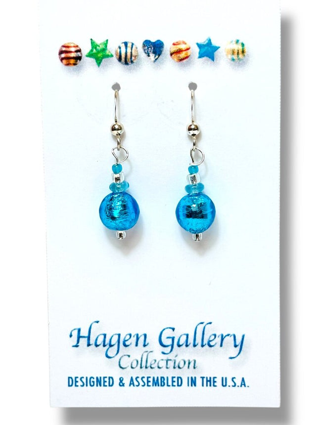 Venetian Glass Earrings - Round - Aqua