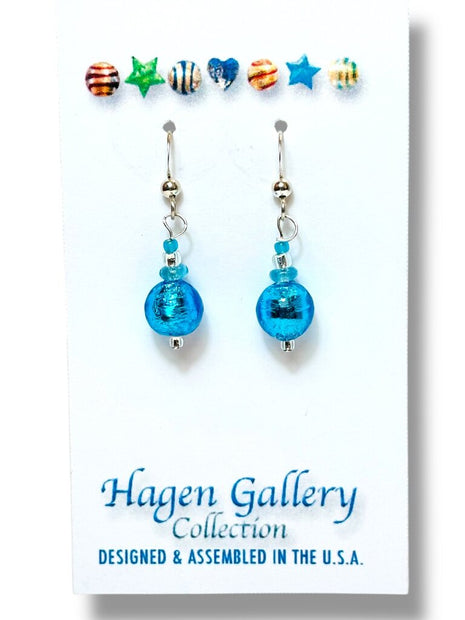 Venetian Glass Earrings - Round - Aqua