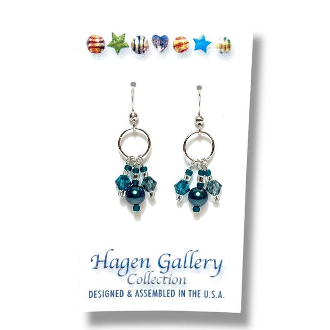 Swarovski Crystal/Pearl Earrings - triple dangle - teals