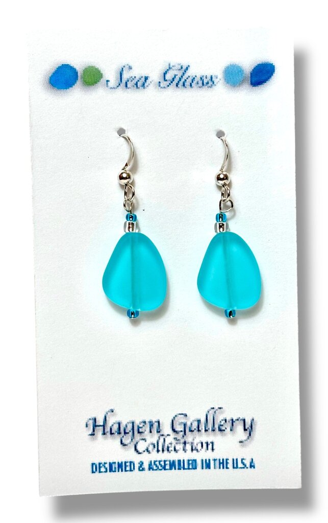 Tumbled Glass Earrings - flags - aqua