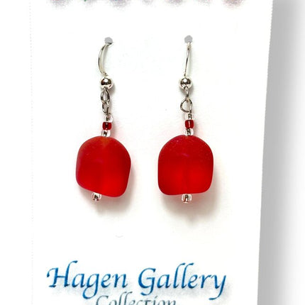 Tumbled Glass Earrings - Nuggets - Red
