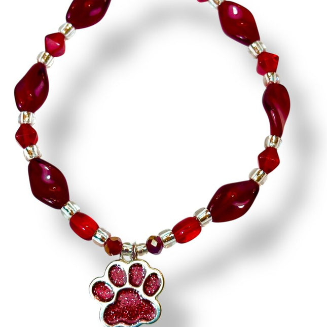 Venetian Glass Bracelet - Red w Dog Paw Charm