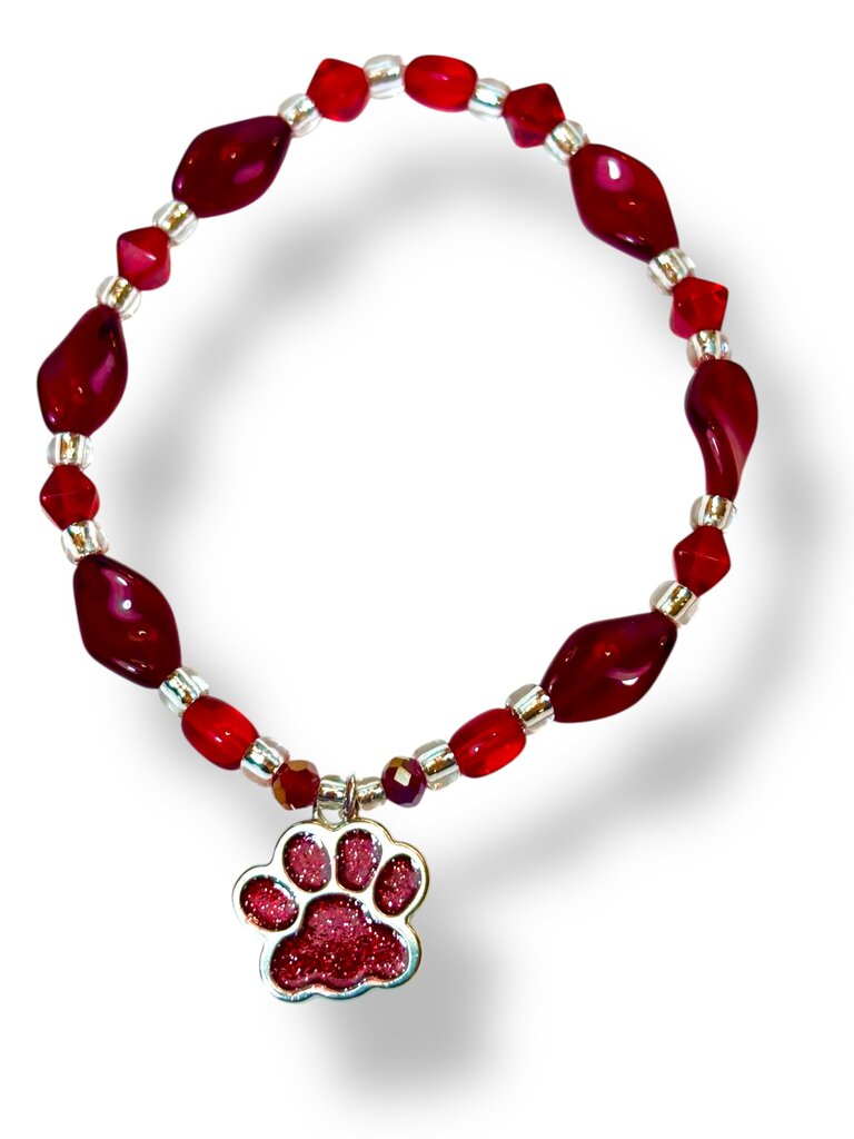 Venetian Glass Bracelet - Red w Dog Paw Charm