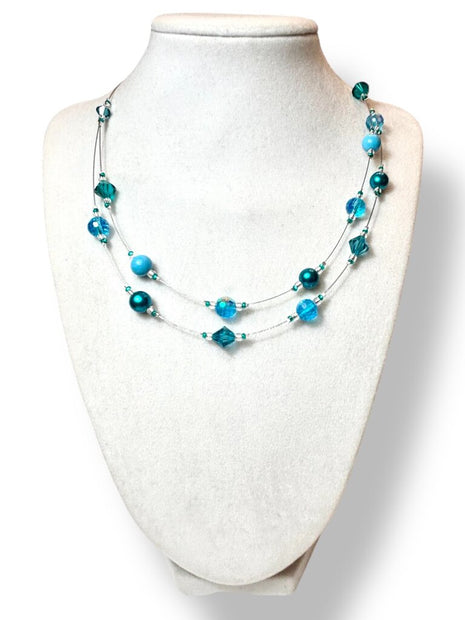 Swarovski Crystal & Pearl Necklace - Dbl - Aquas