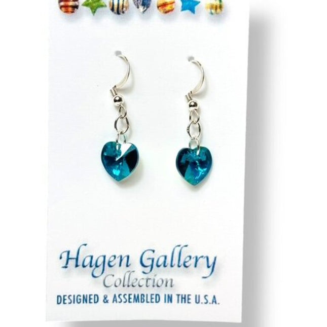Swarovski Crystal Earrings - Hearts - Sm - Teal