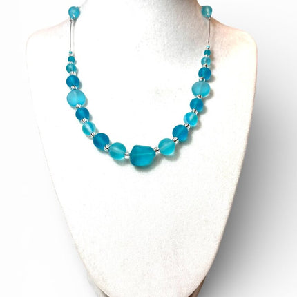 Tumbled Glass Necklace - CH - Aquas