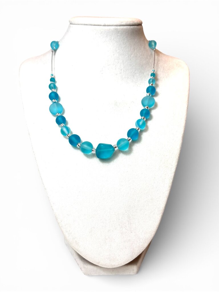 Tumbled Glass Necklace - CH - Aquas