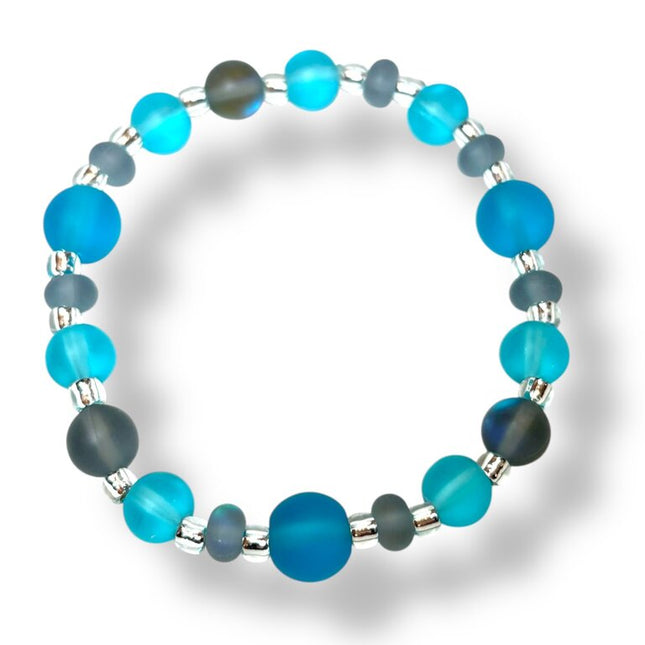 Tumbled Glass Bracelet - aqua & grey
