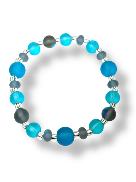 Tumbled Glass Bracelet - aqua & grey