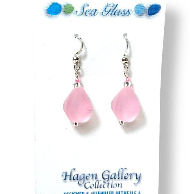 Tumbled Glass Earrings - Nuggets - Pink