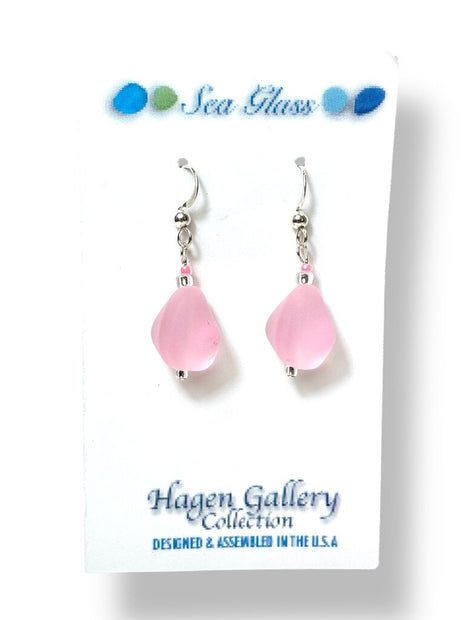 Tumbled Glass Earrings - Nuggets - Pink
