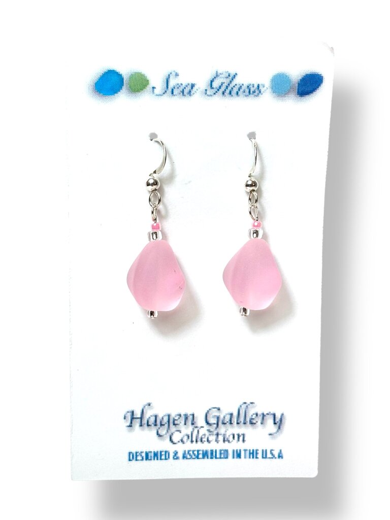 Tumbled Glass Earrings - Nuggets - Pink