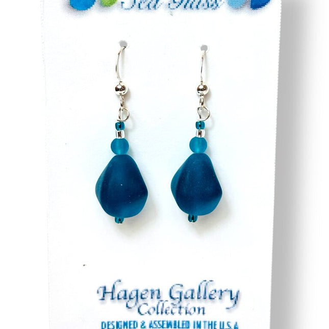 Tumbled Glass Earrings - Nuggets - Teal