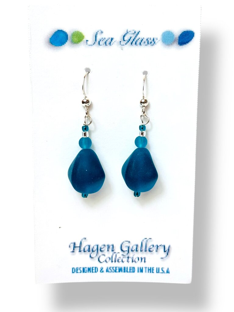 Tumbled Glass Earrings - Nuggets - Teal