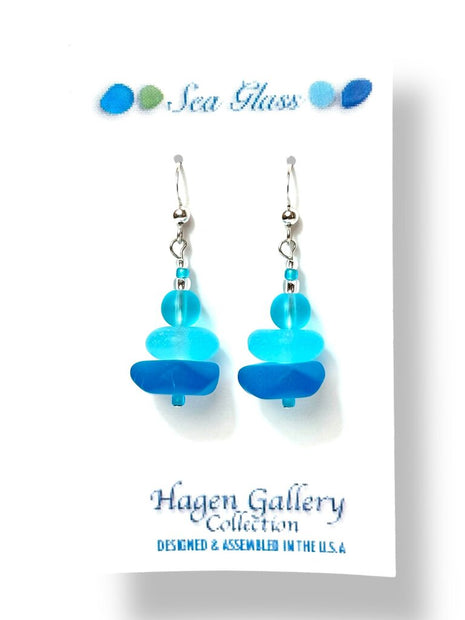 Tumbled Glass Earrings - Zen aqua - dark & light