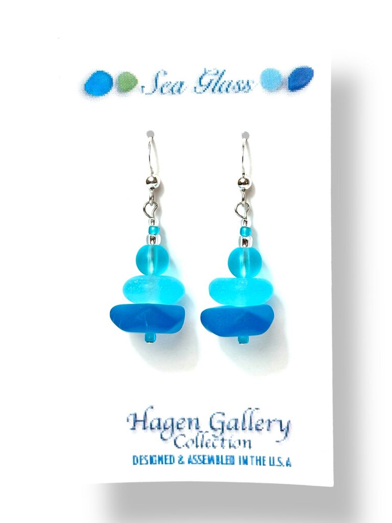 Tumbled Glass Earrings - Zen aqua - dark & light
