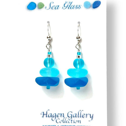 Tumbled Glass Earrings - Zen aqua - dark & light