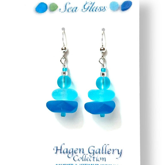 Tumbled Glass Earrings - Zen aqua - dark & light