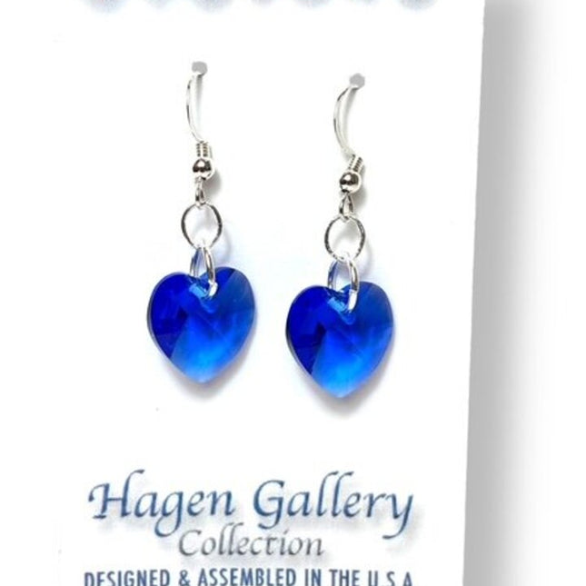 Swarovski Crystal Earrings - Hearts - Lg - Blue