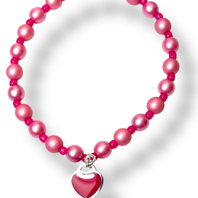 Pearl Bracelet - Charm (heart) - pink