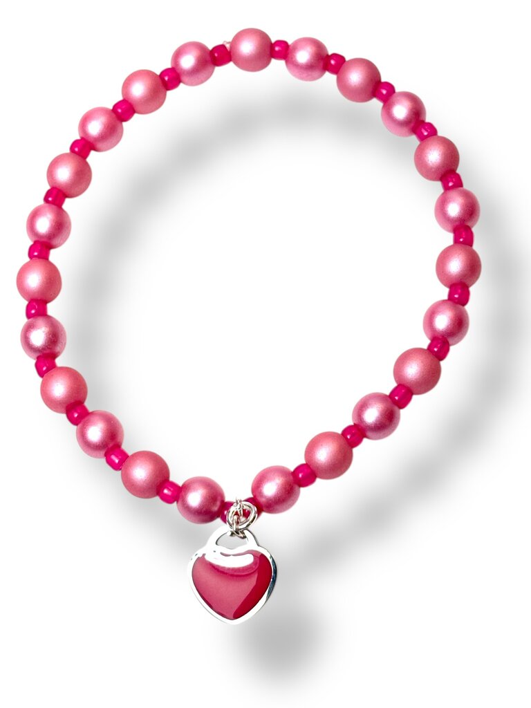 Pearl Bracelet - Charm (heart) - pink