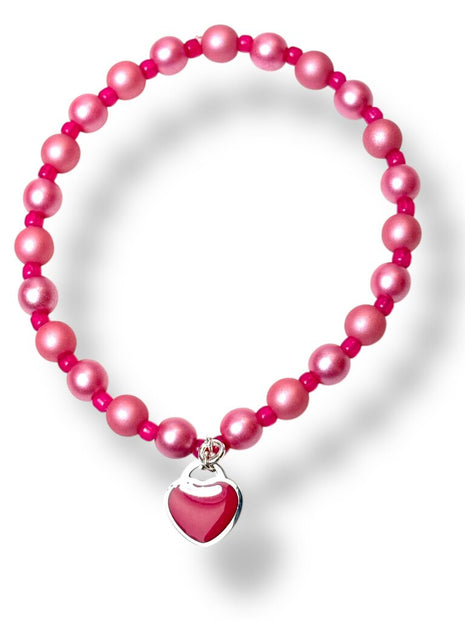 Pearl Bracelet - Charm (heart) - pink