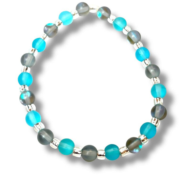 Tumbled Glass Bracelet - CH - Aqua & Grey